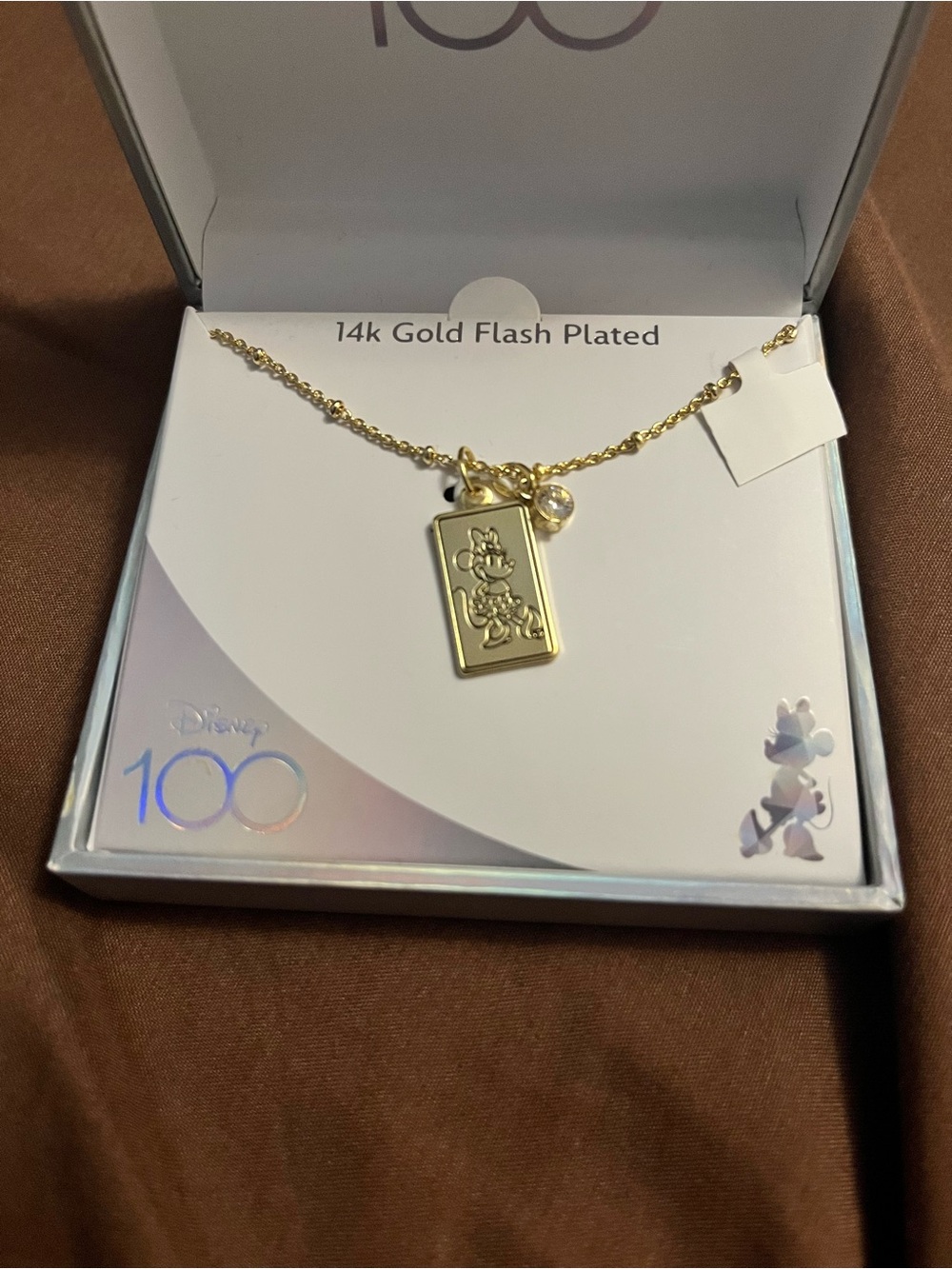 Disney Gold Minnie Mouse Rectangular Pendant Necklace - Gold